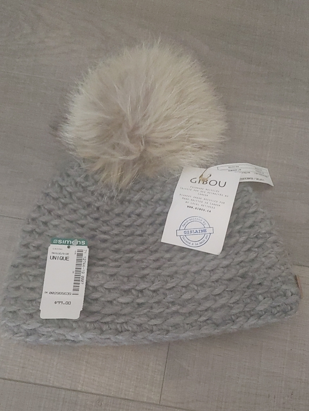 Gibou Chunky Knit Pom Beanie - Light Gray